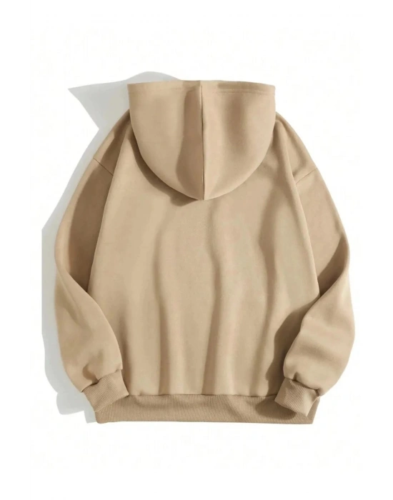Erkek Düz Kapüşonlu Sweat - Bej