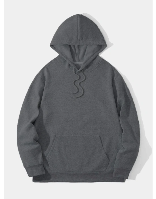 Erkek Düz Kapüşonlu Sweat - Füme