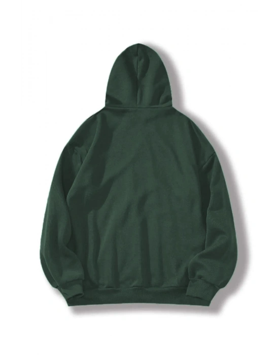 Erkek Düz Kapüşonlu Sweat - Koyu Yeşil