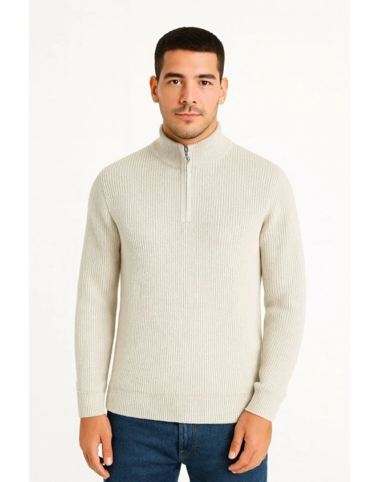 Erkek Fitilli Triko Kazak 3’lü Set Mint Yeşili Siyah Bej Kalın Dokuma Pamuklu Regular Fit