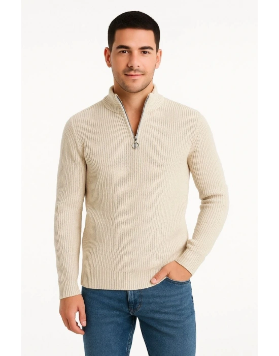 Erkek Fitilli Triko Kazak 3’lü Set Mint Yeşili Siyah Bej Kalın Dokuma Pamuklu Regular Fit