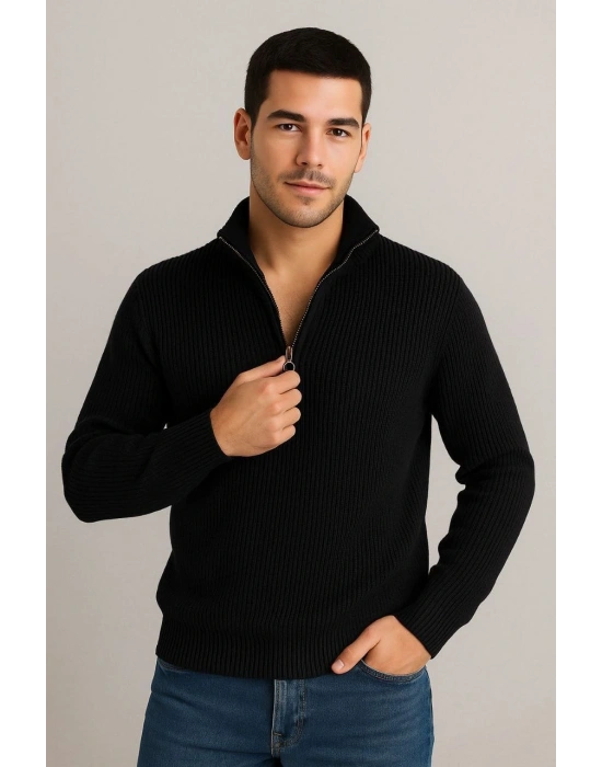 Erkek Fitilli Triko Kazak 3’lü Set Mint Yeşili Siyah Bej Kalın Dokuma Pamuklu Regular Fit