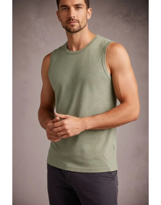 Erkek Flamlı Sıfır Kolsuz Atlet ve Fitness - Mint Yeşili