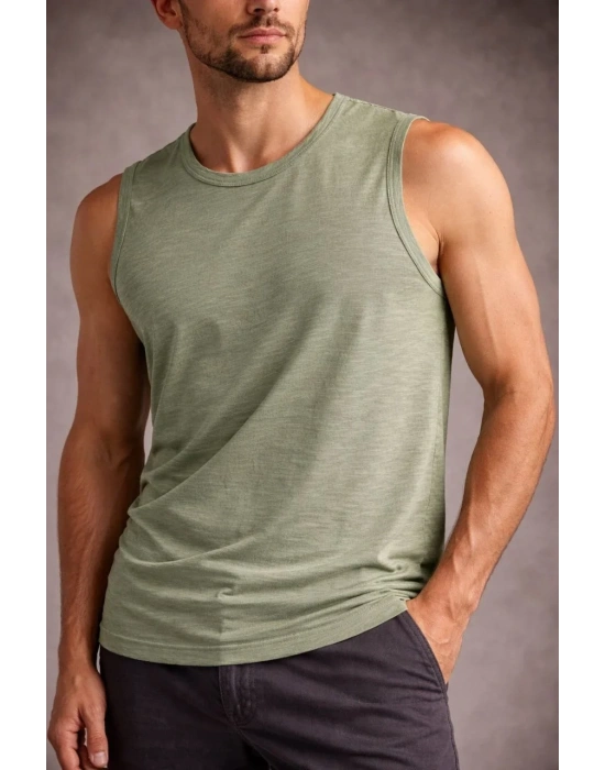 Erkek Flamlı Sıfır Kolsuz Atlet ve Fitness - Mint Yeşili