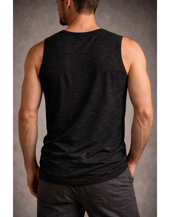 Erkek Flamlı Kumaş Sıfır Kolsuz Atlet Basic Spor Üst, Günlük ve Fitness Kullanımına Uygun - Siyah