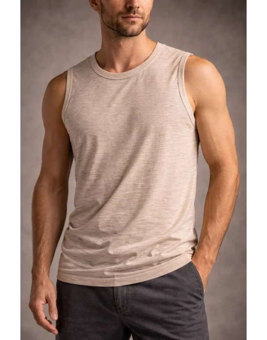 Erkek Flamlı Sıfır Kolsuz Atlet ve Fitness - Taş