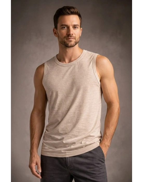 Erkek Flamlı Sıfır Kolsuz Atlet ve Fitness - Taş