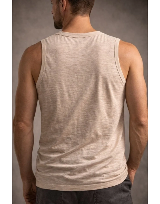 Erkek Flamlı Sıfır Kolsuz Atlet ve Fitness - Taş