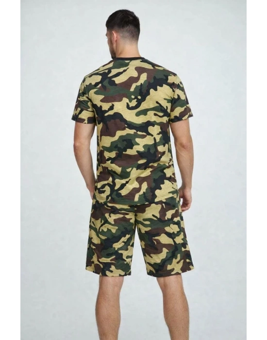 Erkek Kamuflaj Desenli Tişört Şort Takım Regular Fit Spor 2’li - Kamuflaj