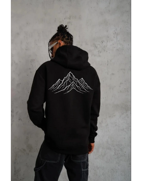 Erkek Nihilist Penguen Özel Tasarım Oversize Kapüşonlu Sweatshirt - Siyah