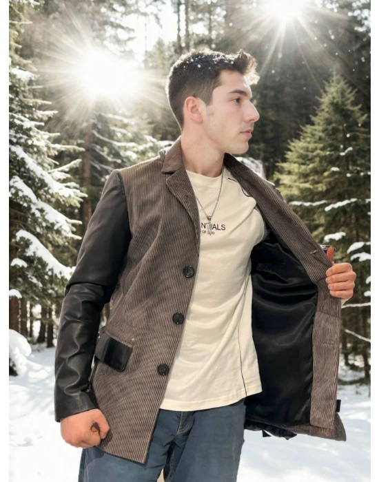 Erkek Nubuk Deri Ceket - Siyah