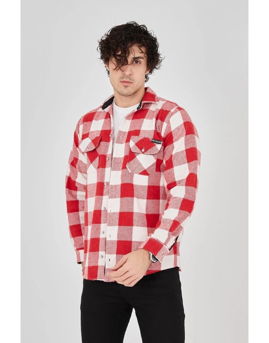 Erkek Oduncu Gömlek Uzun Kollu Şardonlu Kareli Desen Regular Fit Manşetli Çift - Pembe