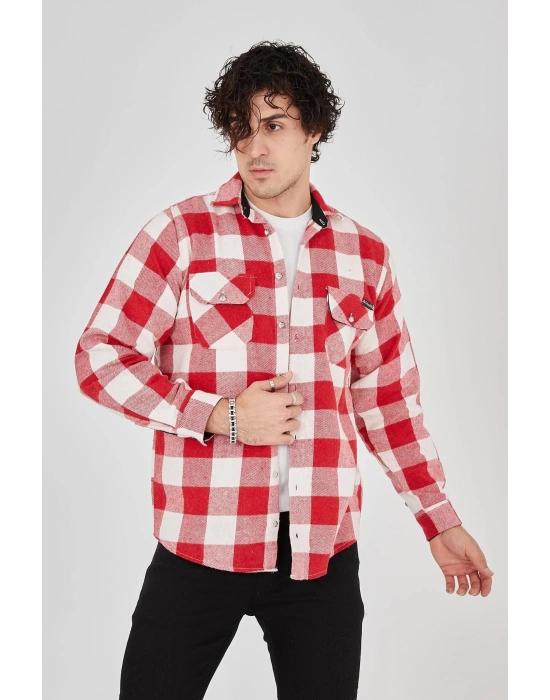 Erkek Oduncu Gömlek Uzun Kollu Şardonlu Kareli Desen Regular Fit Manşetli Çift - Pembe