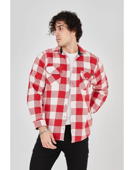 Erkek Oduncu Gömlek Uzun Kollu Şardonlu Kareli Desen Regular Fit Manşetli Çift - Pembe