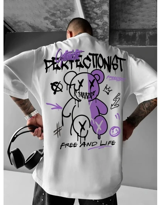 Erkek Grafik  Baskılı Tişort Bisiklet Yaka Kısa kol t-shirt - Beyaz