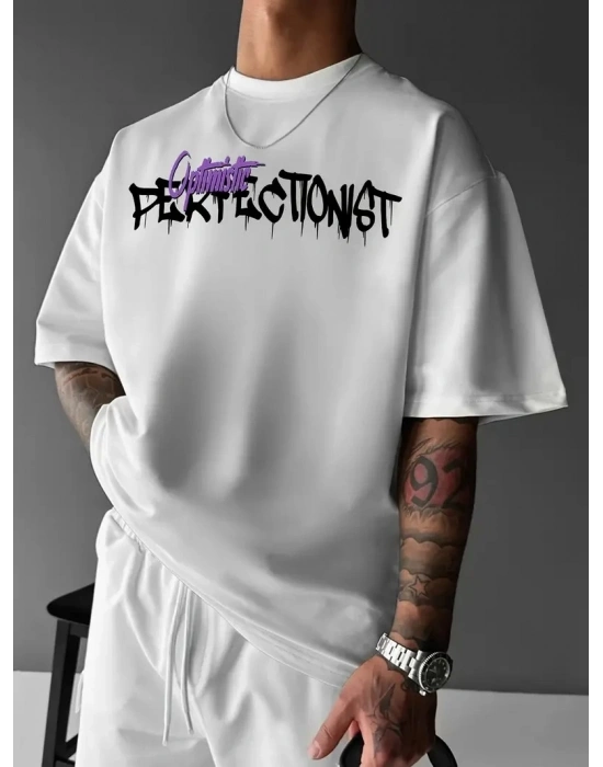 Erkek Grafik  Baskılı Tişort Bisiklet Yaka Kısa kol t-shirt - Beyaz