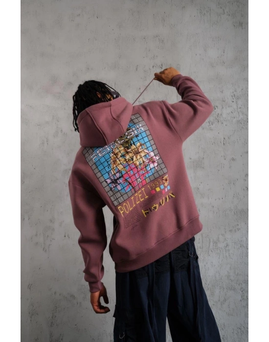 Erkek Patel Six Baskılı Kapüşonlu Sweat - Gül Kurusu