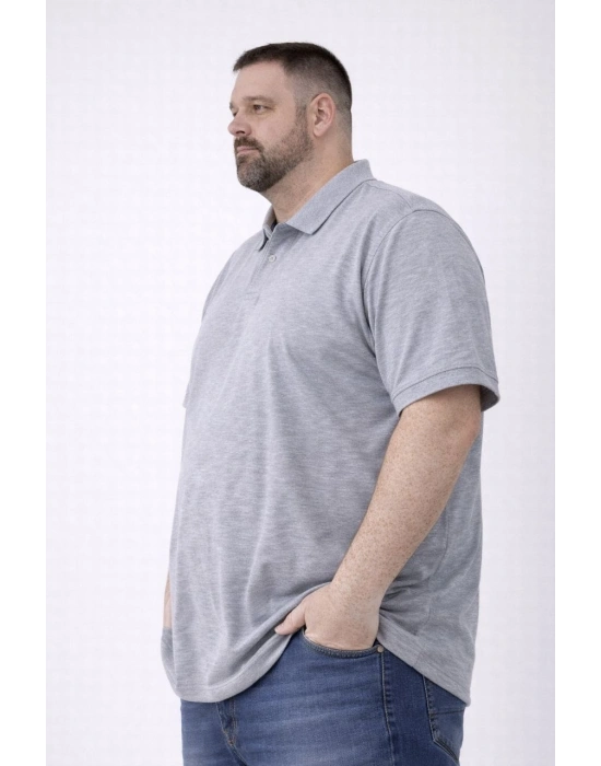 Erkek Pike Kumaş Düğmeli Yaka Battal Büyük Beden Günlük Kısa kol Tişört T-shirt - Gri