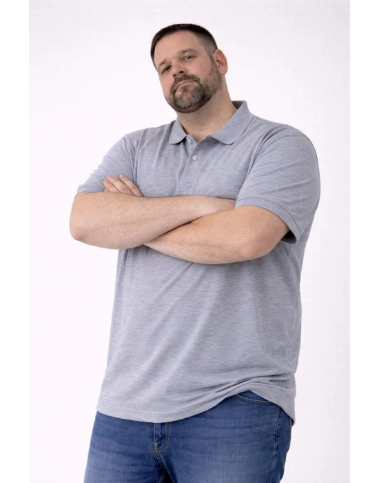 Erkek Pike Kumaş Düğmeli Yaka Battal Büyük Beden Günlük Kısa kol Tişört T-shirt - Gri