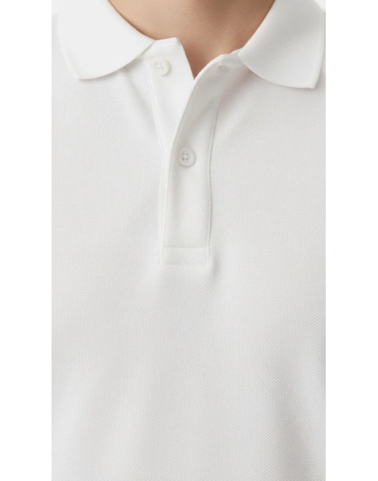 Erkek Pike Kumaş Düğmeli Yaka Regular Fit Günlük Kısa kol Tişört T-shirt - Beyaz