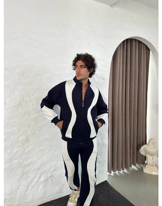 Erkek Premium Parçalı Eşofman Takım - Dik Yaka Fermuarlı Sweatshirt, - Siyah