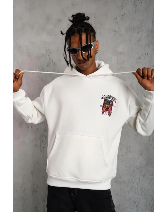 Erkek SCHOOL BOY Baskılı Kapüşonlu Sweat - Beyaz