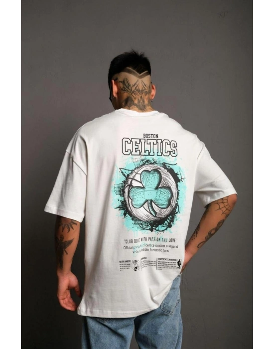 Erkek Sırt Baskılı T-shirt - Beyaz