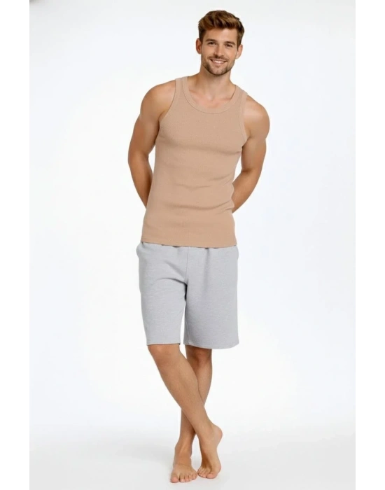 Erkek Spor Fitilli Atlet 3lü Set Beyaz Kırmızı Kahverengi Slim Fit Kaşkorse Arka Baskılı