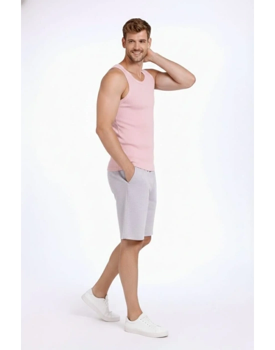 Erkek Spor Fitilli Atlet 3lü Set Mint Yeşili Pembe Bebek Mavisi Slim Fit Kaşkorse Arka