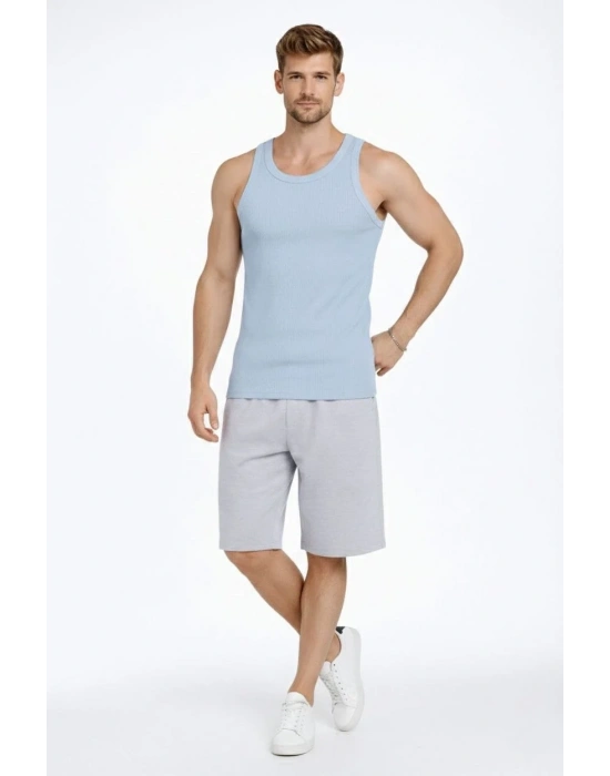 Erkek Spor Fitilli Atlet 3lü Set Mint Yeşili Pembe Bebek Mavisi Slim Fit Kaşkorse Arka