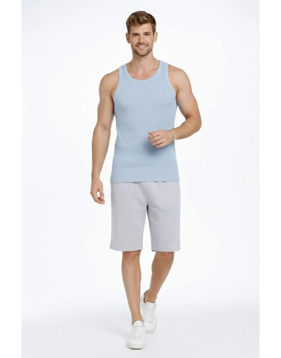 Erkek Spor Fitilli Atlet 3lü Set Mint Yeşili Pembe Bebek Mavisi Slim Fit Kaşkorse Arka