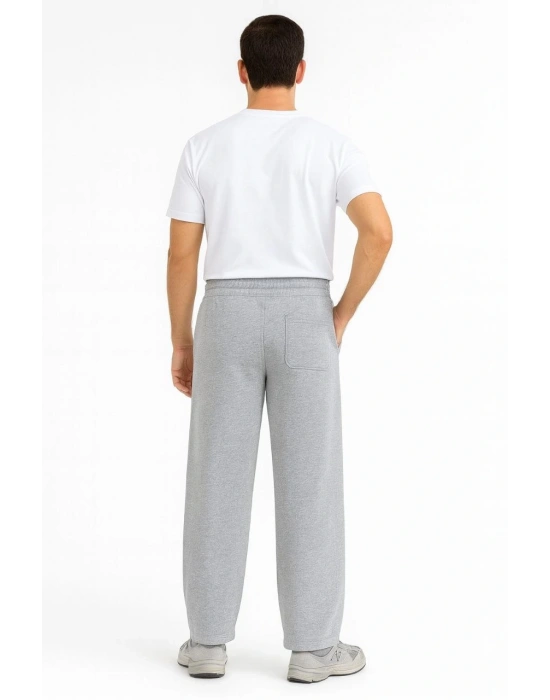 Erkek Üç iplik Kışlık Pamuklu Ovarsize Bağcıklı Düz Paça Cepli Eşofman Altı Spor Rahat Model - Gri