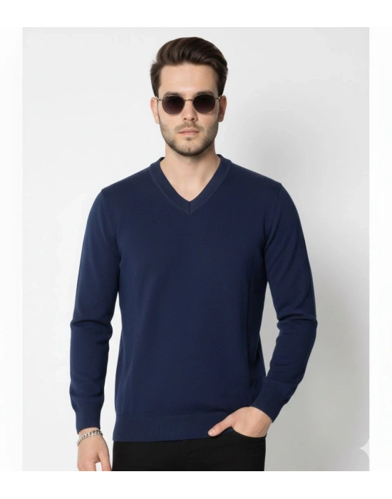 Erkek V Yaka Triko Kazak yumuşak dokulu Pamuklu ince Dokuma uzun kollu Regular - Lacivert