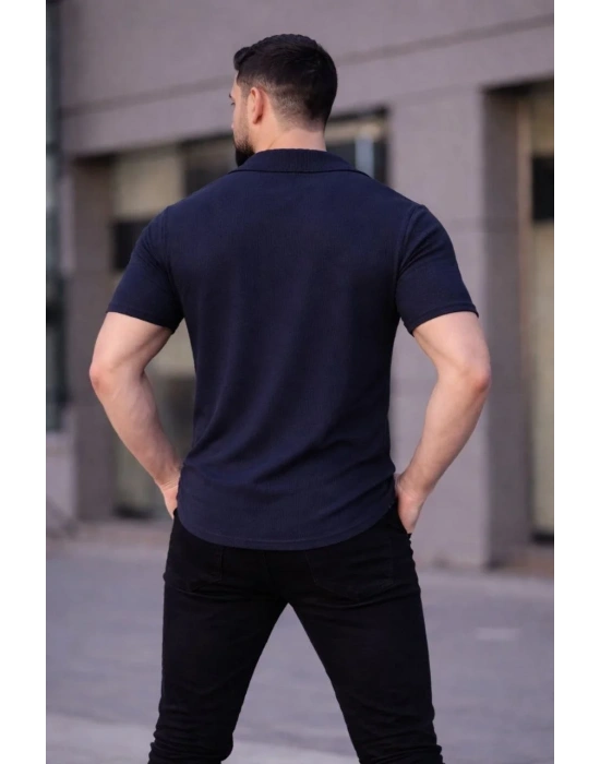 Erkek Waffle Dokuma Açık Yakalı Düğmeli Regular Kalıp 2’li Gömlek Seti - Lacivert & Gri