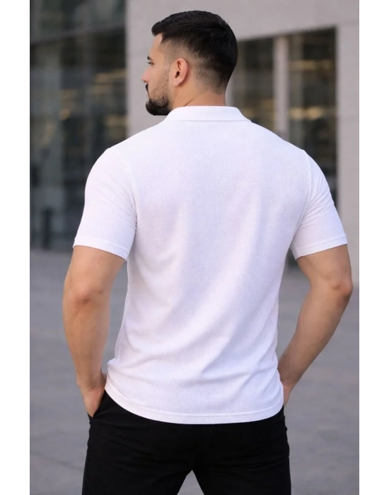 Erkek Waffle Dokuma Açık Yakalı Düğmeli Regular Kalıp 2’li Gömlek Seti - Siyah & Beyaz