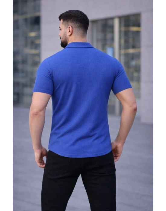 Erkek Waffle Dokuma Açık Yakalı Düğmeli Regular Kalıp 2’li Gömlek Seti - Siyah & Saks Mavisi