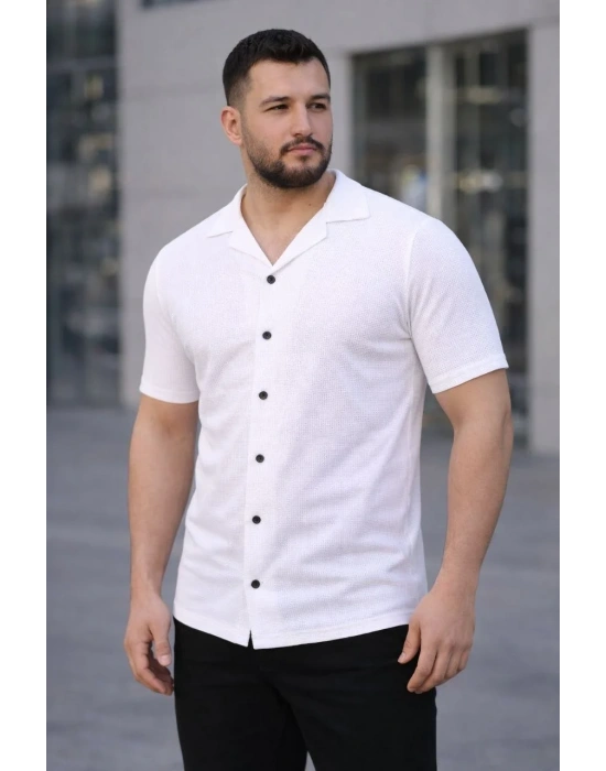 Erkek Waffle Dokuma Açık Yakalı Düğmeli Regular Kalıp 3’lü Gömlek Seti - Siyah, Beyaz, Gri