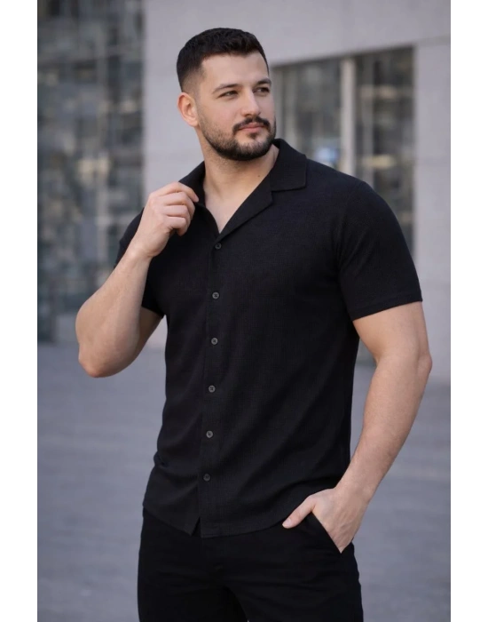 Erkek Waffle Dokuma Açık Yakalı Düğmeli Regular Kalıp 3’lü Gömlek Seti - Siyah, Haki, Lacivert