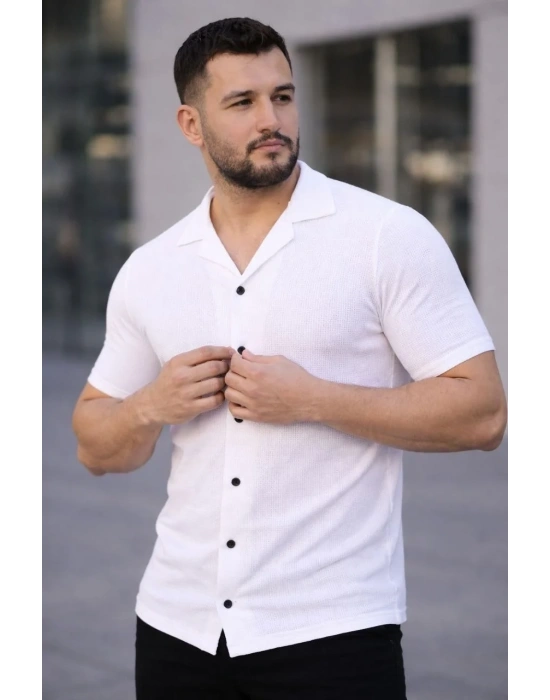 Erkek Waffle Dokuma Açık Yakalı Düğmeli Regular Kalıp 3’lü Gömlek Seti - Siyah, Kırmızı, Beyaz