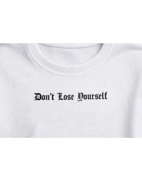 Erkek Wafıl Kumaş Tişört Regular Kalıp Bisiklet Yaka Baskılı Günlük Basic T-Shirt - Beyaz