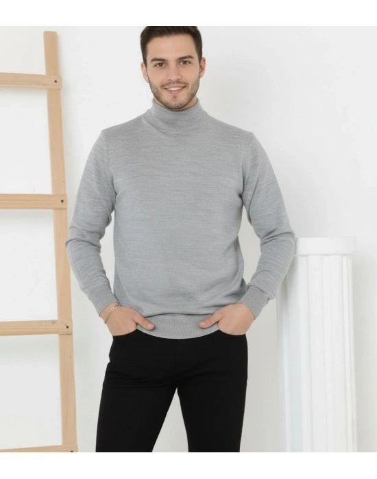 Erkek Yarım Boğaz Triko Kazak yumuşak dokulu Pamuklu ince Dokuma uzun kollu Regular - Gri
