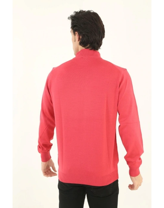 Erkek Yarım Boğaz Triko Kazak yumuşak dokulu Pamuklu ince Dokuma uzun kollu - Pembe