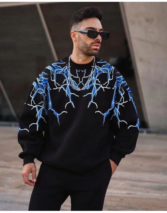 Erkek Yıldırım Bisiklet Yaka Sweat - Siyah