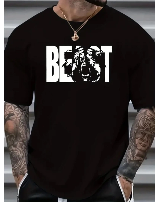 Eşsiz Baskı Tasarımlı Büyük Beden Erkek Tişörtü - Polyester Makinede Yıkanabilir - Siyah