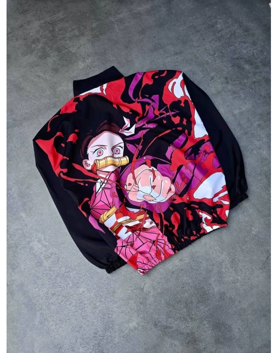 Fermuarlı Dijital Baskılı Rüzgarlık - Siyah