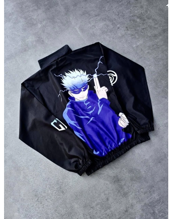 Fermuarlı Dijital Baskılı Rüzgarlık - Siyah