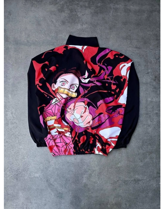 Fermuarlı Dijital Baskılı Rüzgarlık - Siyah