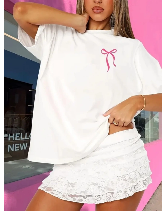 Sporda Günlük Hayata Giyilebilir GYM Baskılı Oversize Bisiklet Yaka Erkek T-shirt - Beyaz