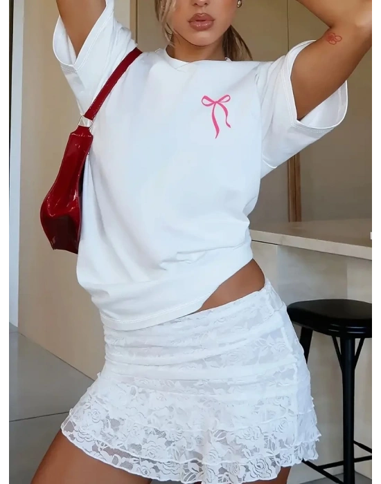 Sporda Günlük Hayata Giyilebilir GYM Baskılı Oversize Bisiklet Yaka Erkek T-shirt - Beyaz