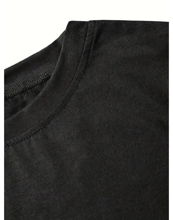 Kadın fiyonk baskılı siyah oversize Kısa Kol t-shirt- Siyah